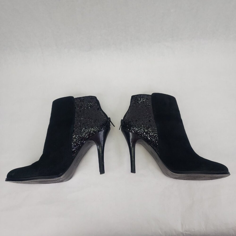 BCBG Milan Stiletto Ankle Booties Women's 9.5B Black Suede Glitter Zip Heel Glam - Picture 10 of 15